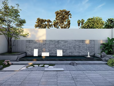 Karesansui Garden Design Featuring Rocks Gravel Stone Path And Mossy Plants 3d model