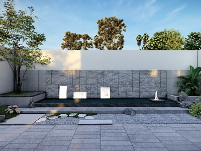 Modern Courtyard Zen Courtyard Stacked Waterscape Wall Dry Landscape Sand Stone Ting Step model