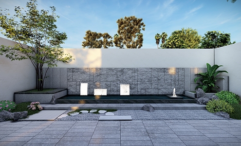 Modern Courtyard Zen Courtyard Stacked Waterscape Wall Dry Landscape Sand Stone Ting Step 3d model