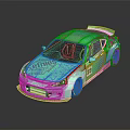 Green And Blue Racing Car With Series Primus Number 55 And Sporty Spoiler Design