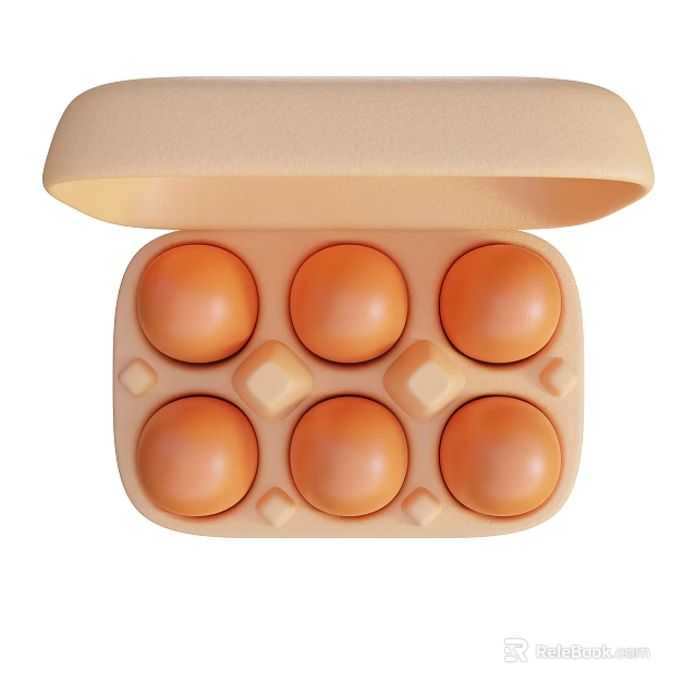 Open Beige Egg Storage Container With Six Fresh Orange Eggs 3d model 