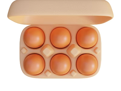 Open Beige Egg Storage Container With Six Fresh Orange Eggs 3d model