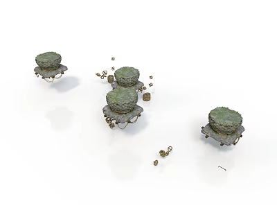 Realistic Style Moss Stone Pillar Stone Base Moss Covering Metal Bracket Ring Parts Weathered Stone Pillar Game Props Scene Decoration Environment 3d model