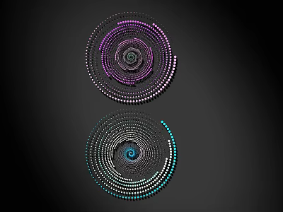 Abstract Spiral Lines Design With Purple And Turquoise Dotted Circular Patterns On Black Background 3d model