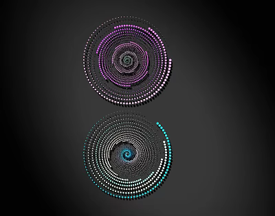 Abstract Spiral Lines Design With Purple And Turquoise Dotted Circular Patterns On Black Background 3d model