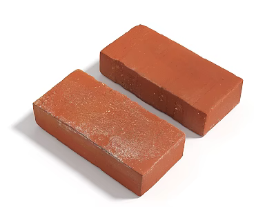Two Red Stone Bricks With Textured Surface For Construction Projects 3d model