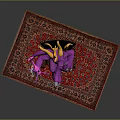 Purple Dragon Sitting On Plaid Armchair Holding Small Object With Red Patterned Rug