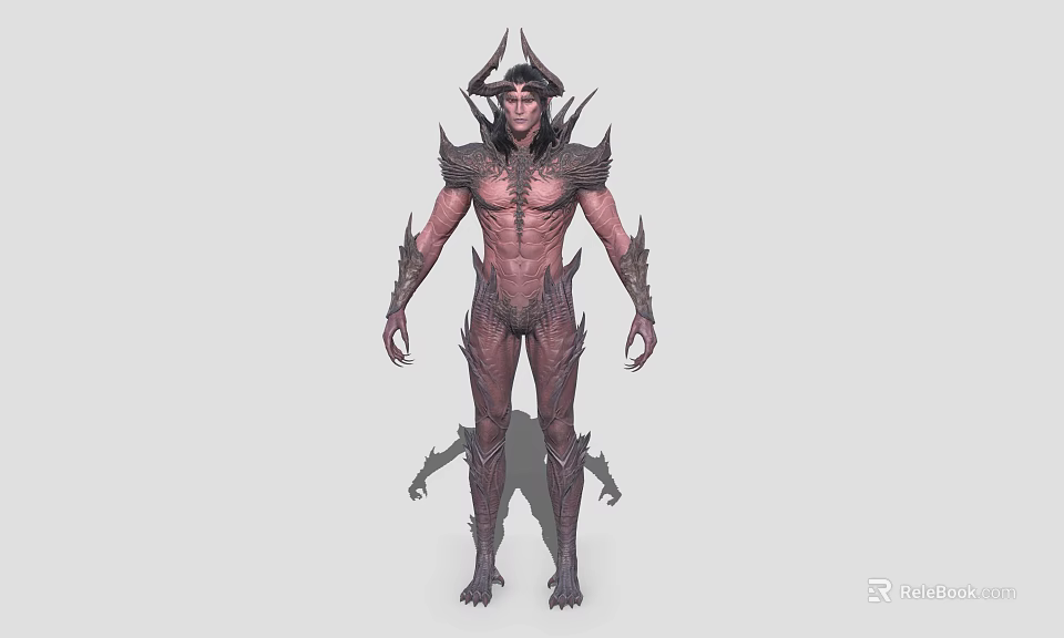 Demon Game Movie Character Standing Pose With Horns Muscular Body And Spiked Armor 3d model 