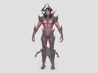Demon Game Movie Character Standing Pose With Horns Muscular Body And Spiked Armor 3d model