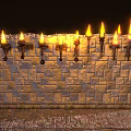 Medieval Style Torch Shaped Wall Sconces With Flaming Lights On Stone Brick Wall
