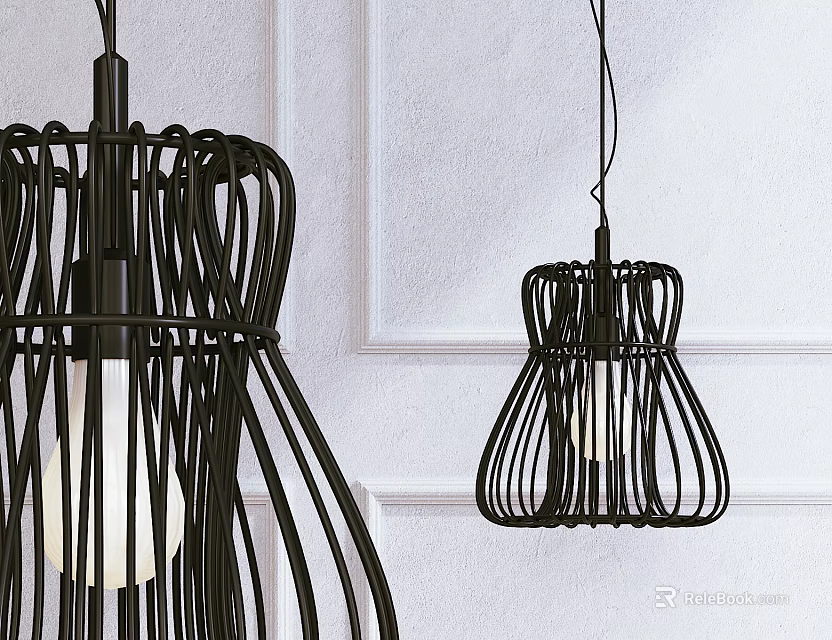 Black Woven Pendant Lights With Thin Wire Design For Modern White Wall Interior 3d model