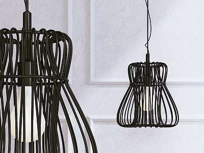 Black Woven Pendant Lights With Thin Wire Design For Modern White Wall Interior 3d model