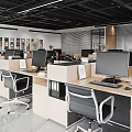 Modern Office Workspace With Multiple Workstations Computers Office Chairs And Filing Cabinets 3d model