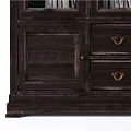 Dark Wooden Bookcase With Glass Doors Filled With Books And Drawers With Metal Handles