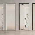 Modern Interior Hinged Doors With Frosted Glass And Black White Frames