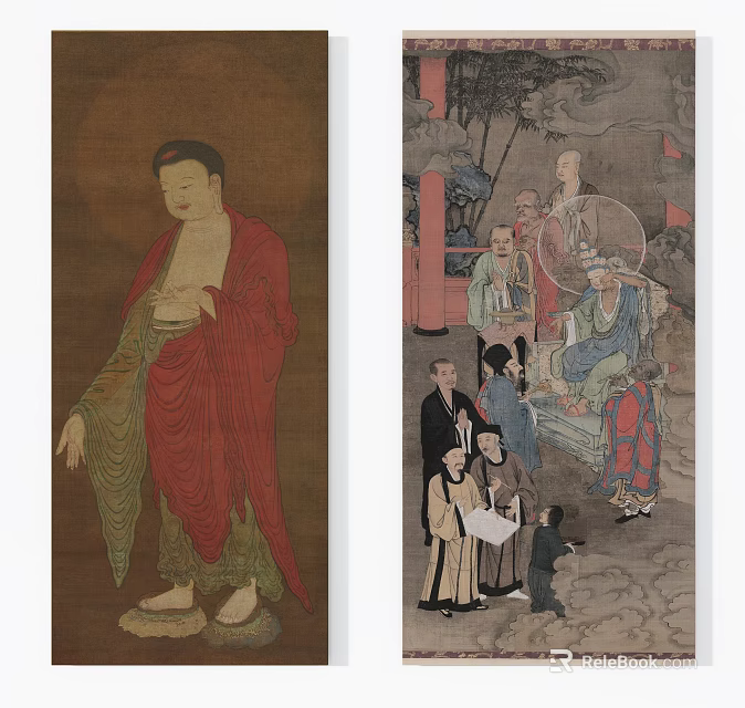 Classical Chinese Figure Paintings With Buddha Figure And Group Characters In Traditional Attire 3d model 