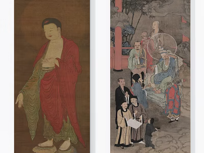 Classical Chinese Figure Paintings With Buddha Figure And Group Characters In Traditional Attire 3d model