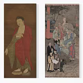 Classical Chinese Figure Paintings With Buddha Figure And Group Characters In Traditional Attire