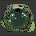 Lush Natural Scenery Featuring Ancient Stone Arch Pond Water Lilies And Green Plants