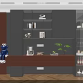 Modern Wine Cabinet With Glass Doors Shelves Wine Bottles Green Plants And Decorations