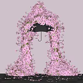 Romantic Photo Spot With Pink Flowers Arch White Wall And Scattered Petals