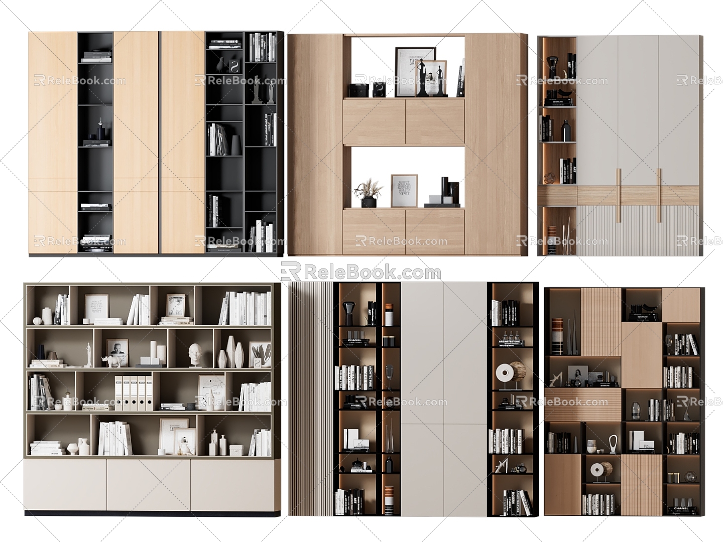 Simple Bookcase Cream Style Bookcase Background Wall Antique Bookcase Wall 3d model