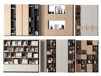 Simple Bookcase Cream Style Bookcase Background Wall Antique Bookcase Wall 3d model