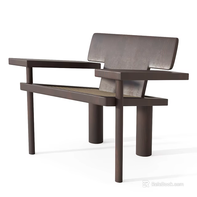Modern Dark Brown Leisure Chair Design With Minimalist Wooden Frame And Armrests 3d model 