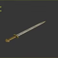 Ancient Decorative Sword With Engraved Blade And Intricate Gold Hilt Design