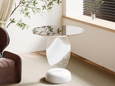Modern Elegant Side Table With Round Glass Top And White Stylish Base In Living Room 3d model