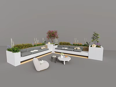 Outdoor Plant Combination With Sofa Seating Coffee Table And Greenery Arrangement 3d model