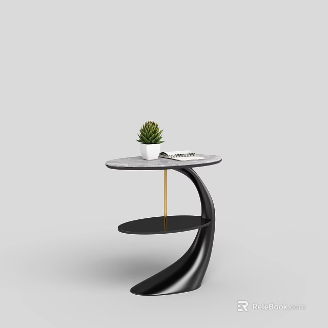 Modern Minimalist Side Table With Marble Top Black Gold Frame Succulent And Book 3d model 