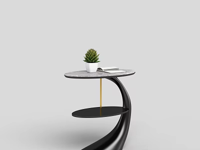 Modern Minimalist Side Table With Marble Top Black Gold Frame Succulent And Book 3d model