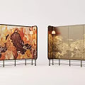Artistic Room Screens With Floral Landscape Patterns Metal Frames Warm Lighting 3d model