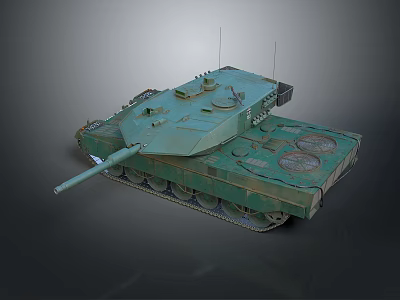 Detailed Green Military Tank 3D Model With Cannon Tracks And Antennas 3d model