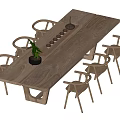Natural Style Wooden Tea Table And Chairs With Plant And Tea Cup Tray