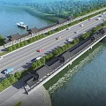 Ancient Architecture Style Bridge Over River With Road Vehicles And Greenery