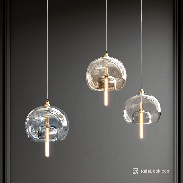 Modern Transparent Glass Dome Chandeliers With Gold Accents For Interior Lighting 3d model 