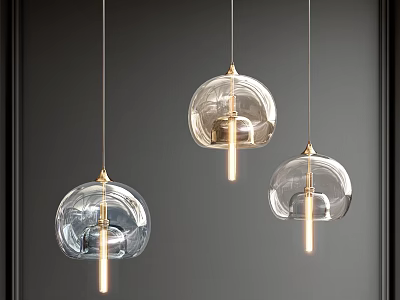 Modern Transparent Glass Dome Chandeliers With Gold Accents For Interior Lighting 3d model