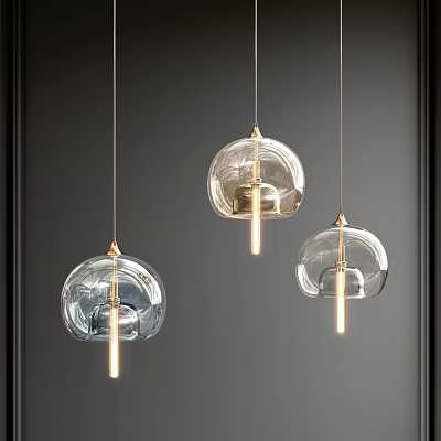 Modern Transparent Glass Dome Chandeliers With Gold Accents For Interior Lighting 3d model