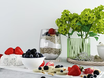 Fresh Berry Yogurt Parfait with Oatmeal Layers and Cream Cheese Dessert Platter 3d model