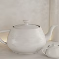White Ceramic Teapot with Matching Small Teapot on Smooth Light Minimalist Surface 3d model