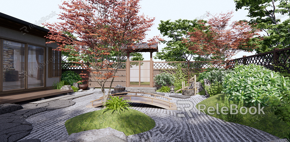 Japanese-style courtyard dry landscape courtyard landscape model