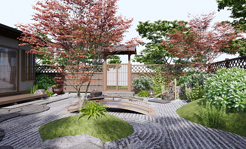 Japanese-style courtyard dry landscape courtyard landscape 3d model