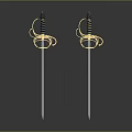 Pair of Ornate Swords With Golden Guard Black Grip And Polished Silver Blade
