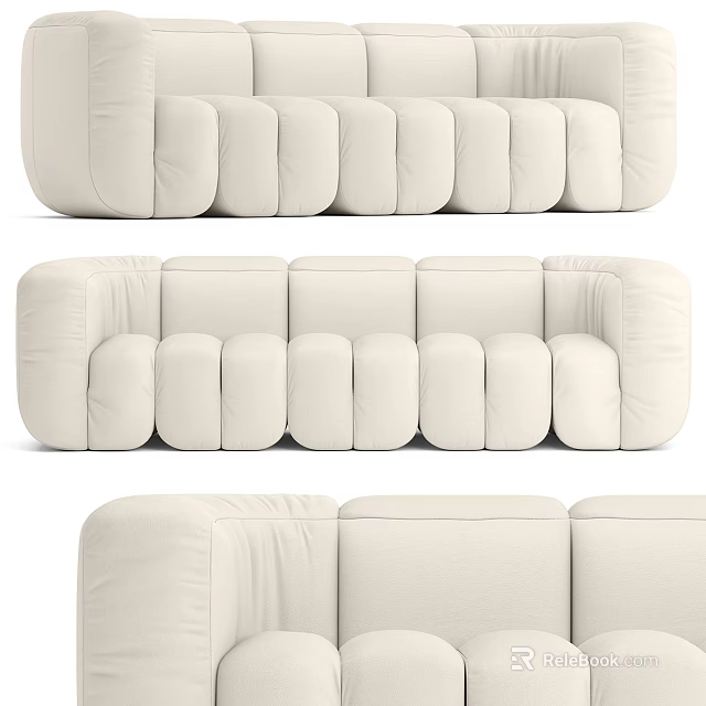 Modern Beige Sectional Sofa With Modular Block Design And Soft Upholstery 3d model