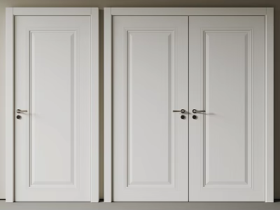 White Interior Double Doors With Panel Design And Metal Handles 3d model