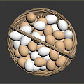 Handwoven Wicker Basket Filled With Fresh White And Brown Eggs