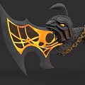 Mythical Battle Axe With Black Orange Flame Pattern And Decorative Head Chain