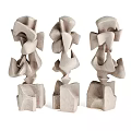 Abstract Stacked Sculptures With Textured Forms Gray Blue Brown Geometric Carvings
